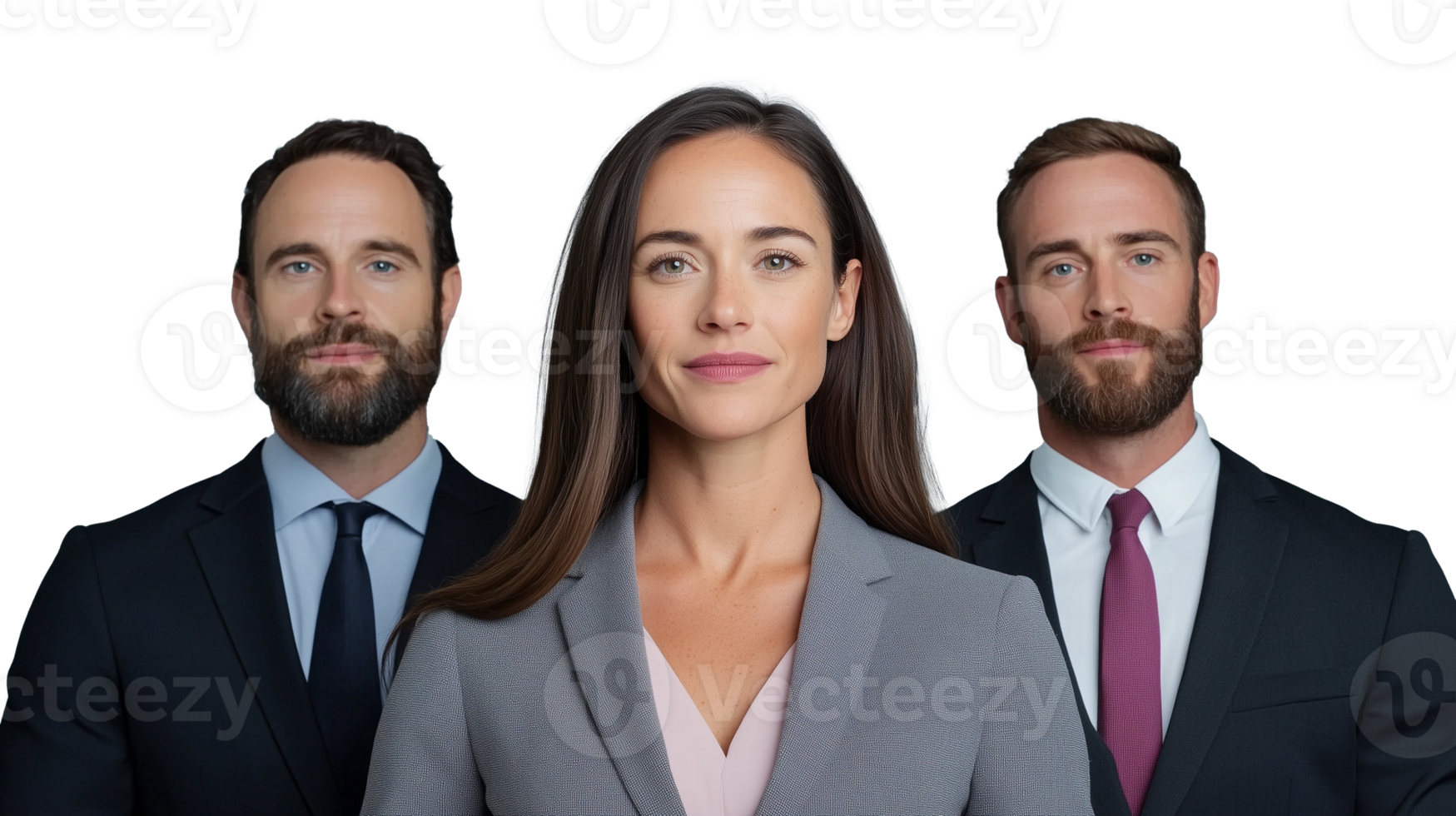 Group of business professionals in formal attire on transparent background png