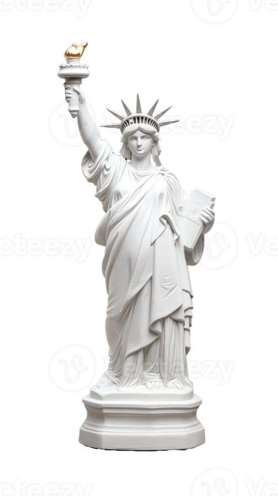 White statue of Liberty replica on transparent background png