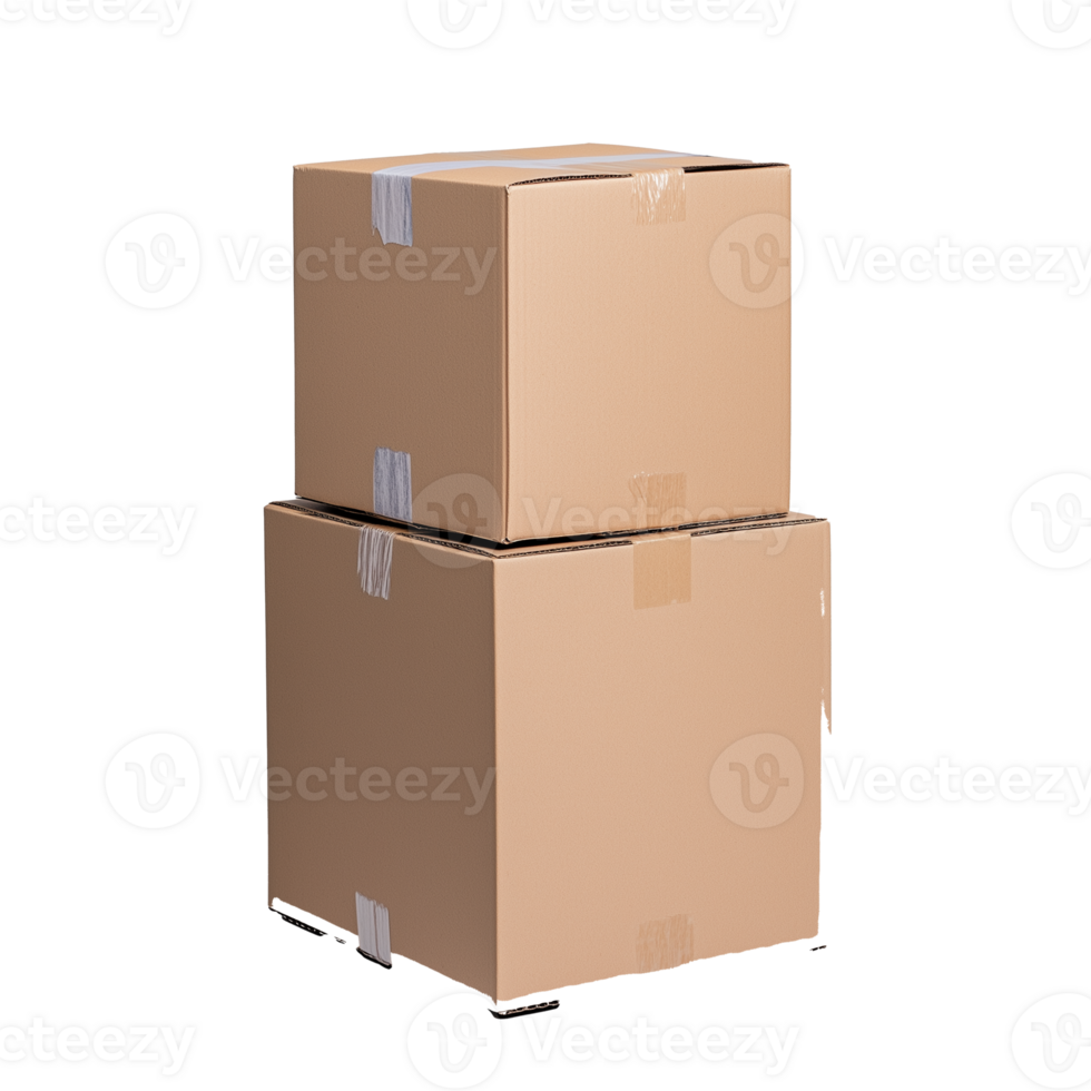 Two cardboard boxes with tape stacked on transparent background png