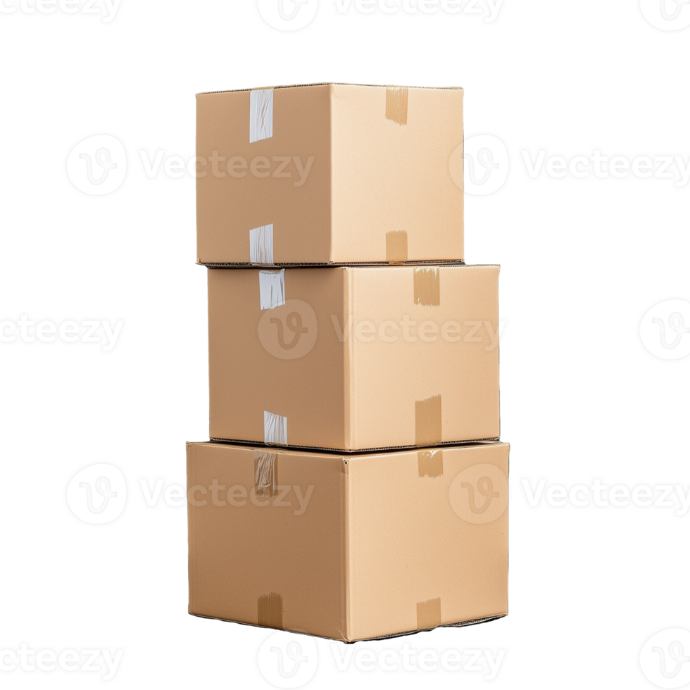 Stack of cardboard boxes with tape on transparent background png