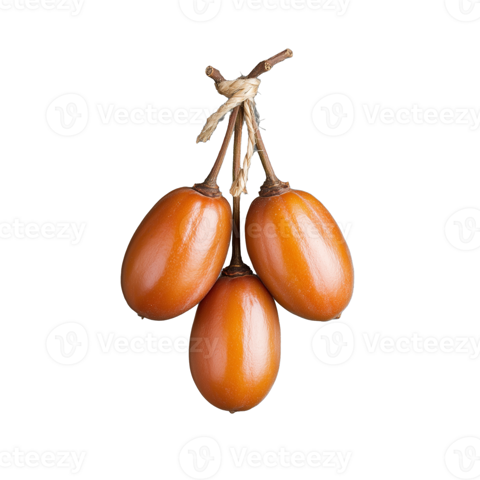 Three fresh dates on a branch isolated on transparent background png