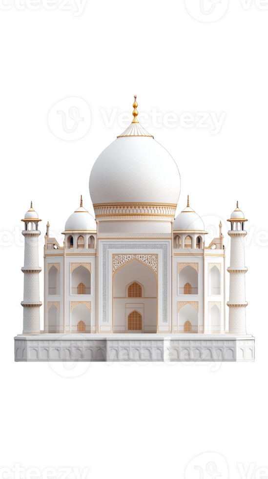 Detailed Taj Mahal model with intricate architecture on transparent background png