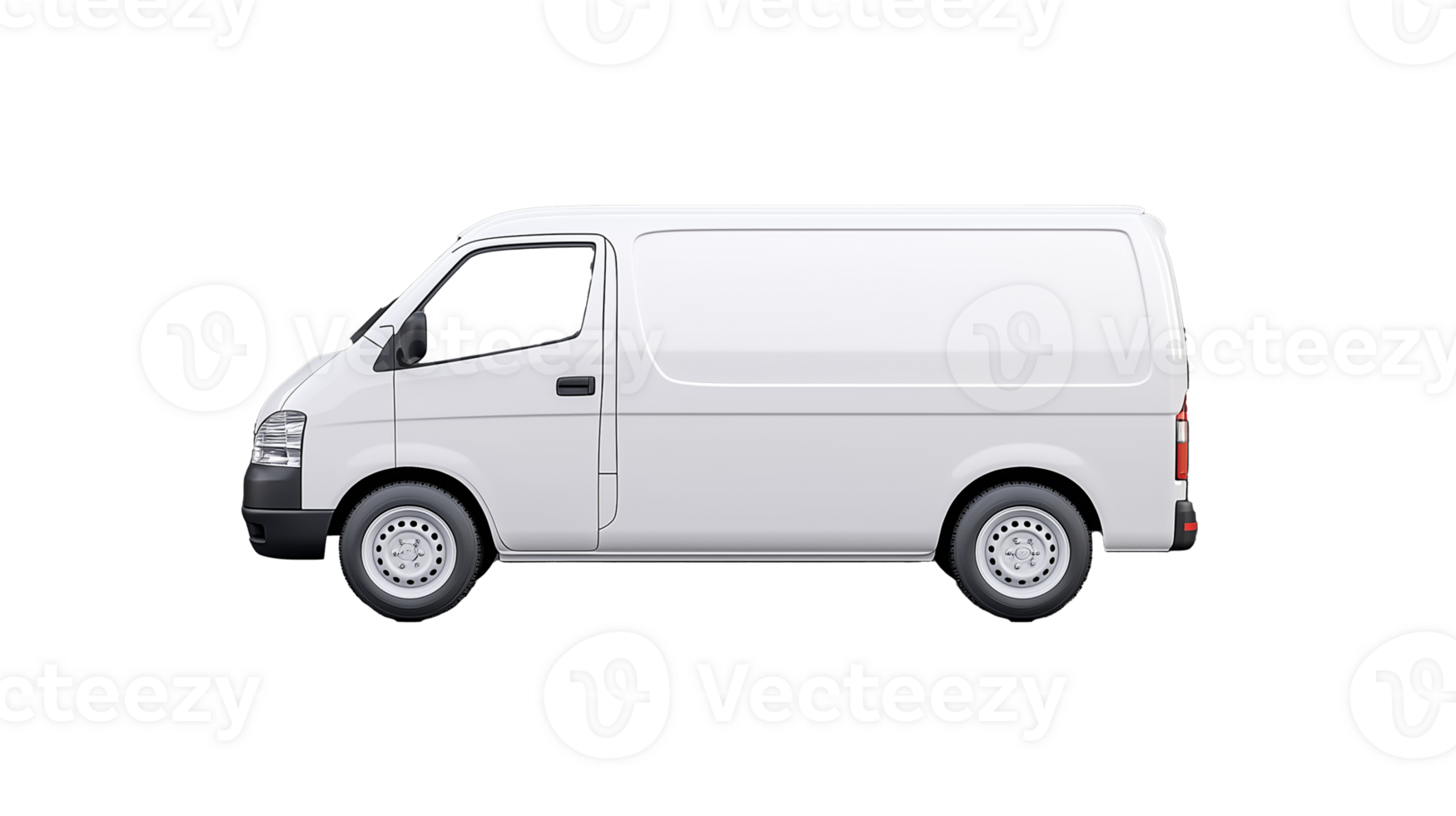 White delivery van side view on transparent background png