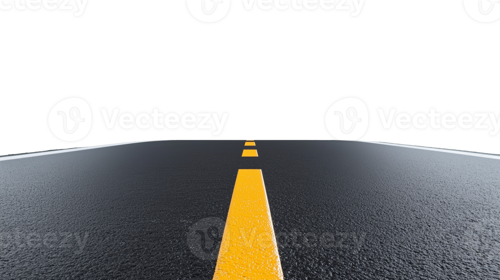Asphalt road segment with a yellow dividing line on transparent background png