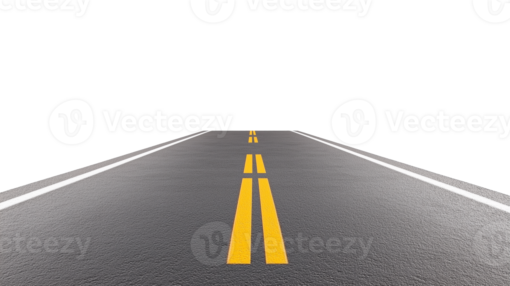 Asphalt road with yellow dividing lines on transparent background png