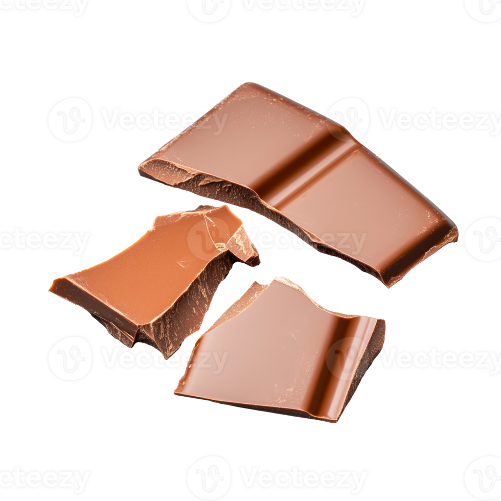 Broken chocolate pieces isolated on transparent background png