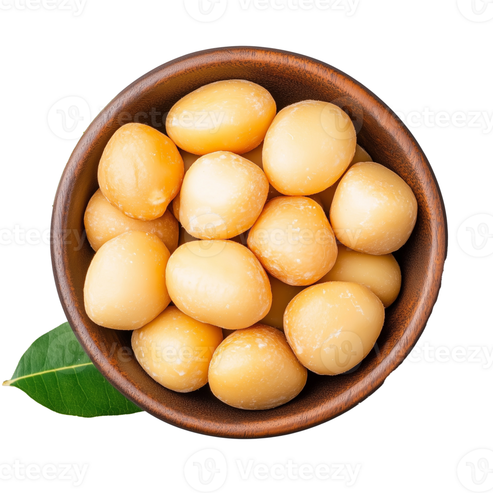Lupin beans in brown bowl with leaf isolated on transparent background png