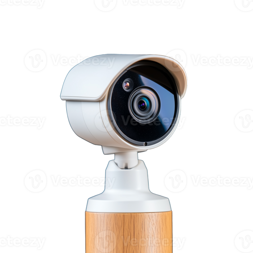 Security camera on wooden stand isolated on transparent background png
