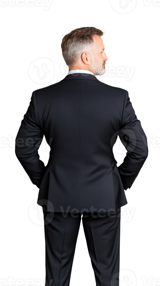 Man in formal black suit standing isolated on transparent background png