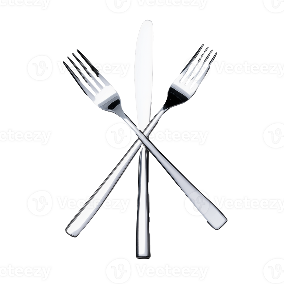 Fork and knife crossed together isolated on transparent background png
