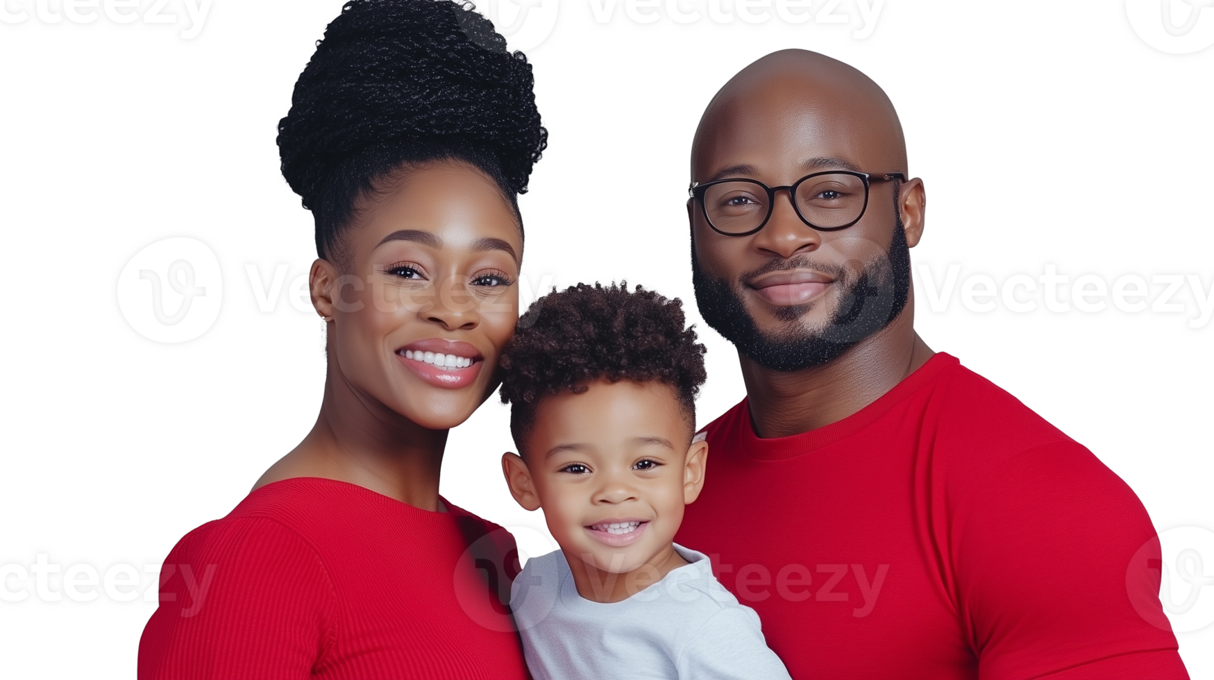 Smiling African American family portrait isolated on transparent background png