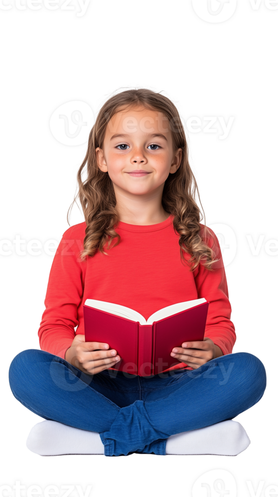 Smiling girl with book isolated on transparent background png