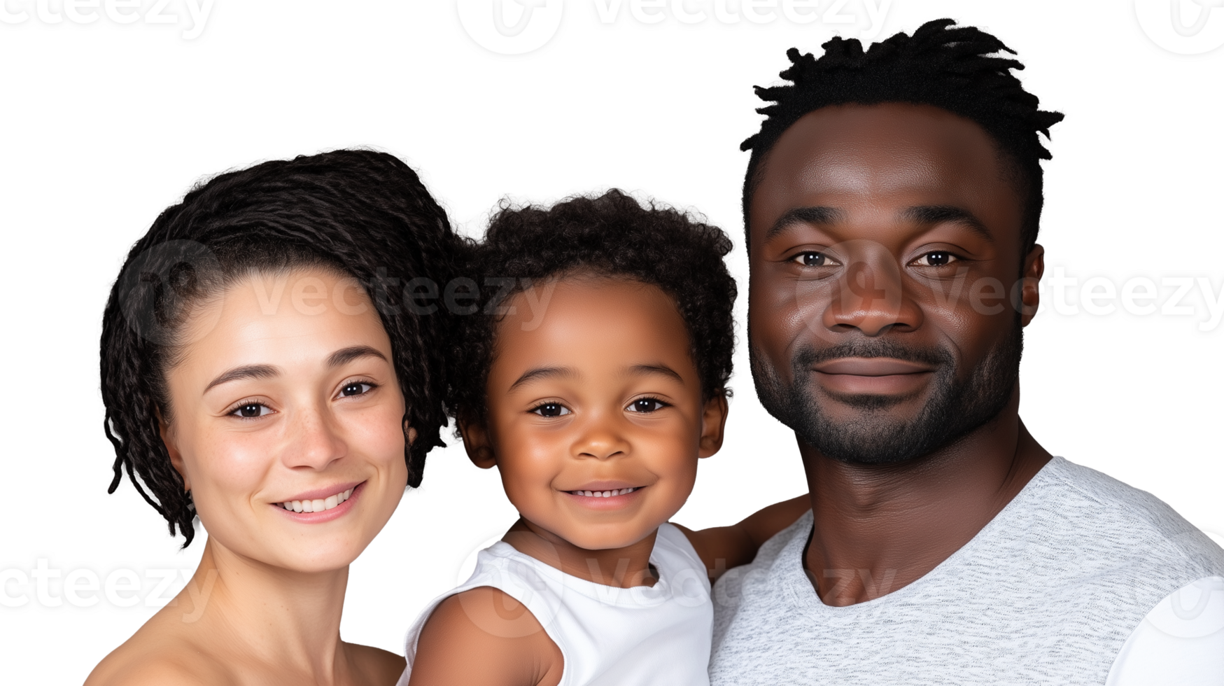 Happy interracial family portrait with two young children on transparent background png