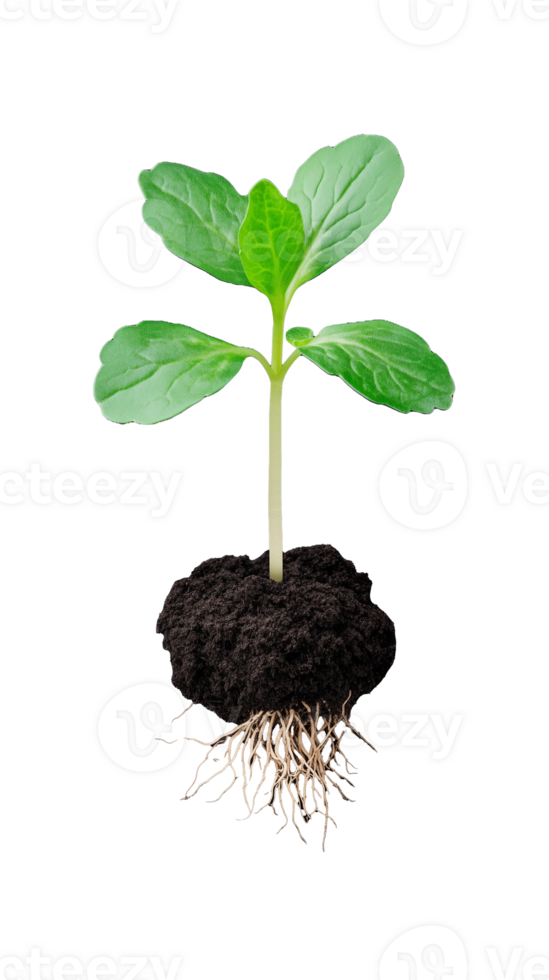 Small plant with roots and soil isolated on transparent background png