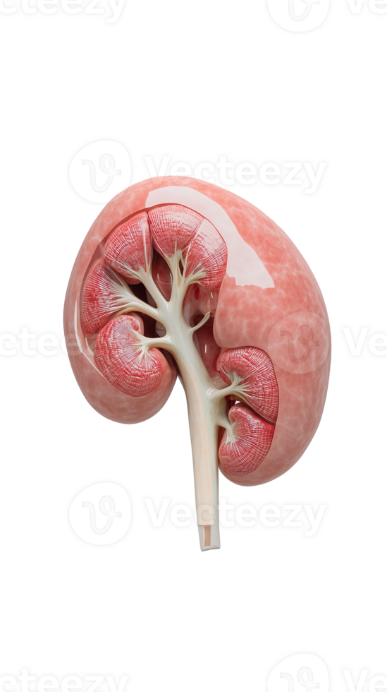 Anatomical model of human kidney isolated on transparent background png