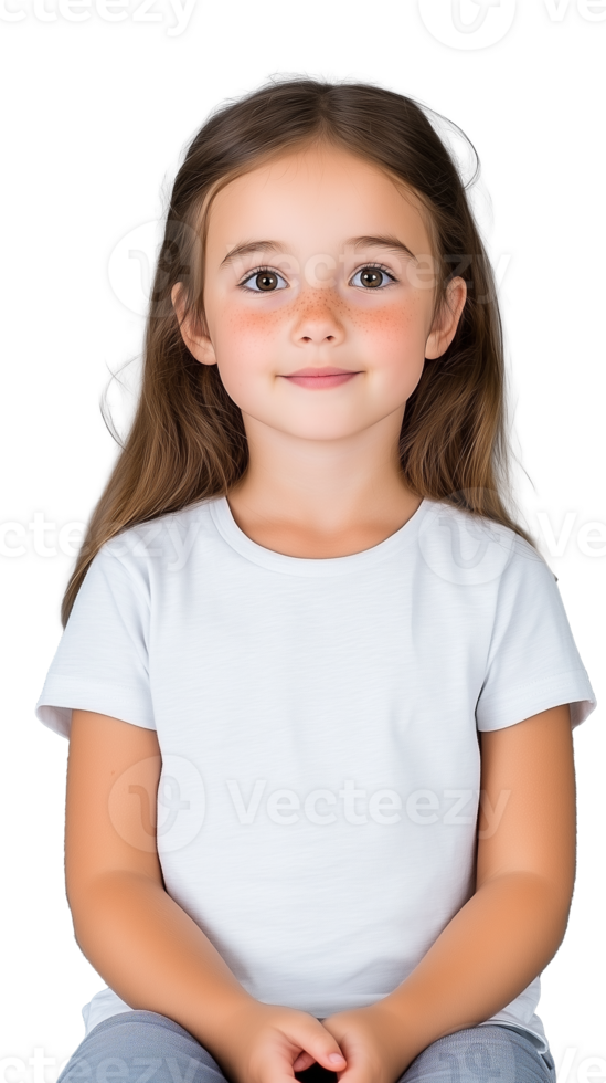 Young girl in white shirt isolated on transparent background png