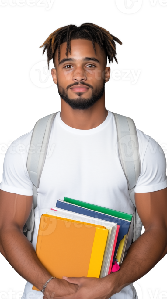 Student holding stack of books isolated on transparent background png