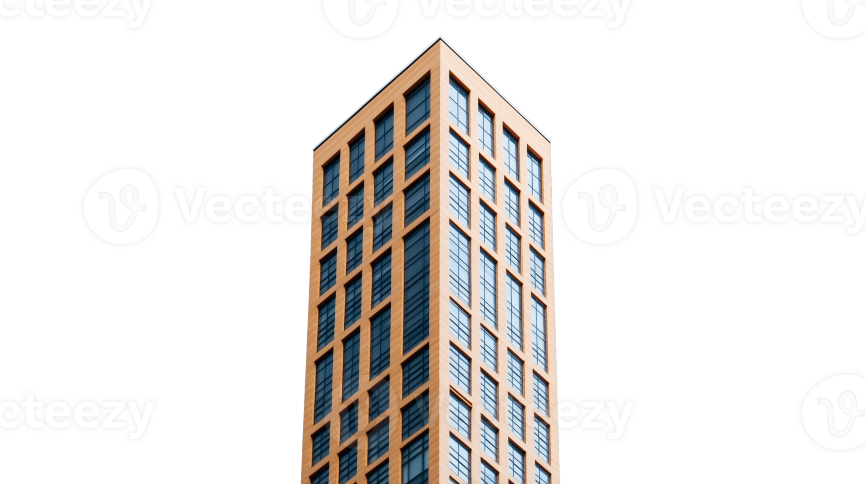 Tall modern building with glass facade isolated on transparent background png