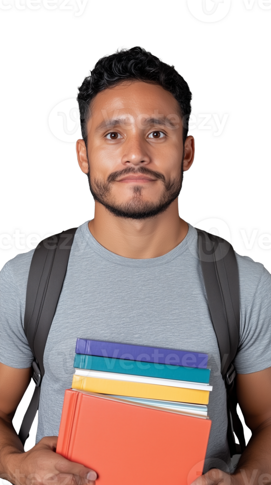 Young man with backpack and books isolated on transparent background png