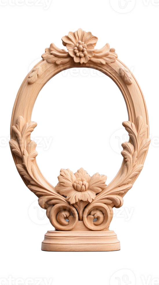 Ornate decorative mirror with floral carvings isolated on transparent background png