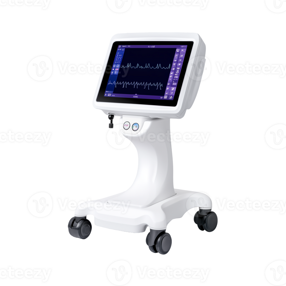 Digital patient monitor on wheeled stand isolated on transparent background png