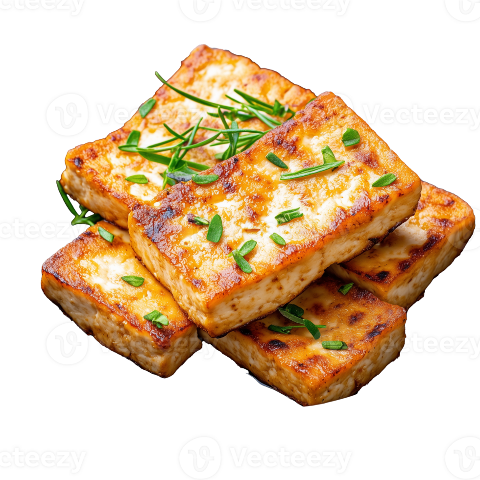 Crispy tofu slices with herbs isolated on transparent background png