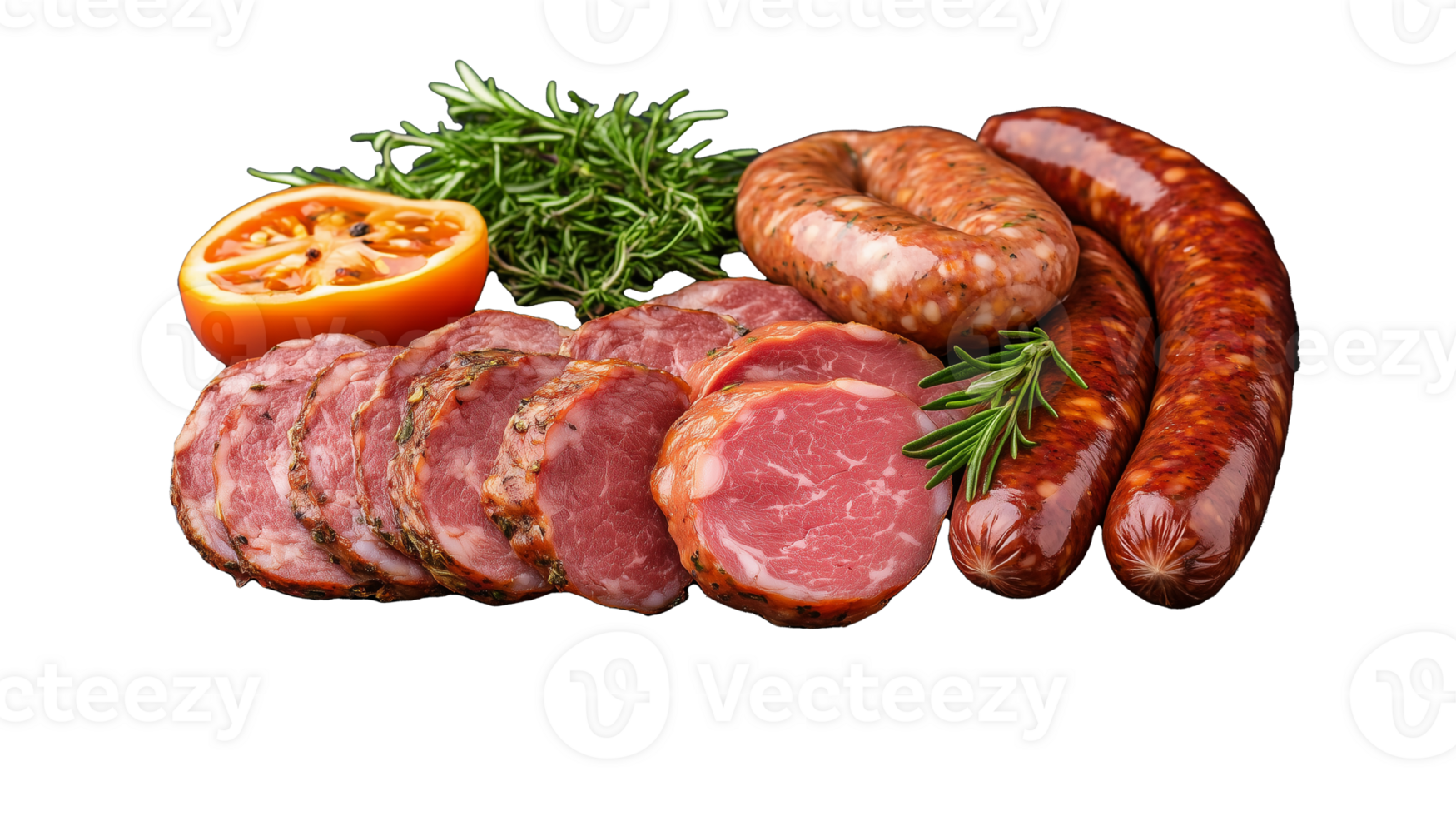 Variety of sliced sausages and cold cuts isolated on transparent background png
