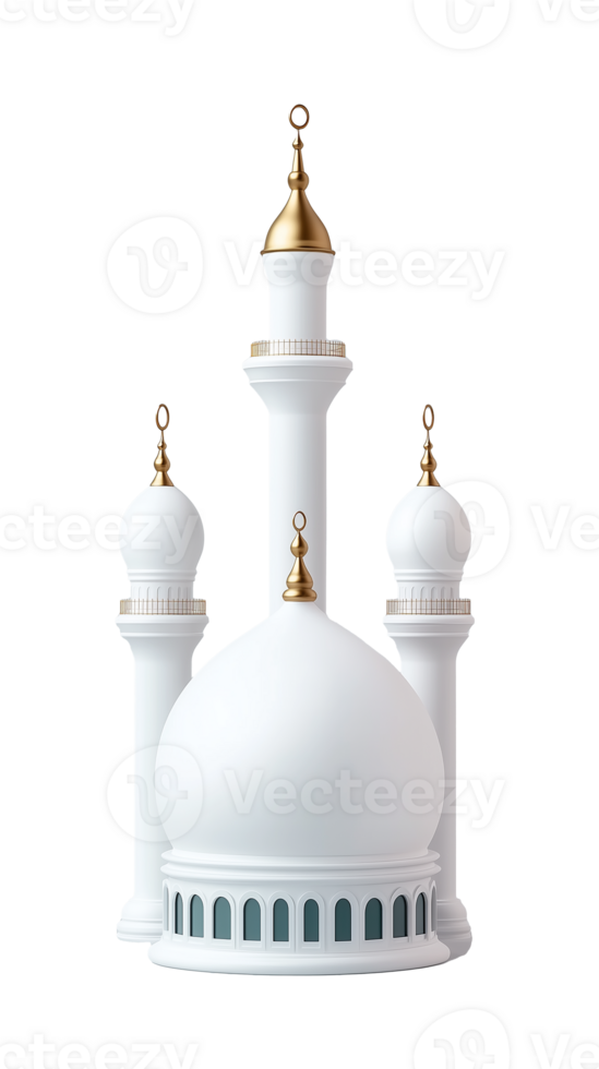White mosque with golden domes isolated on transparent background png