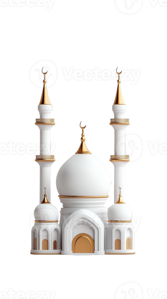 Islamic mosque with golden domes and minarets isolated on transparent background png
