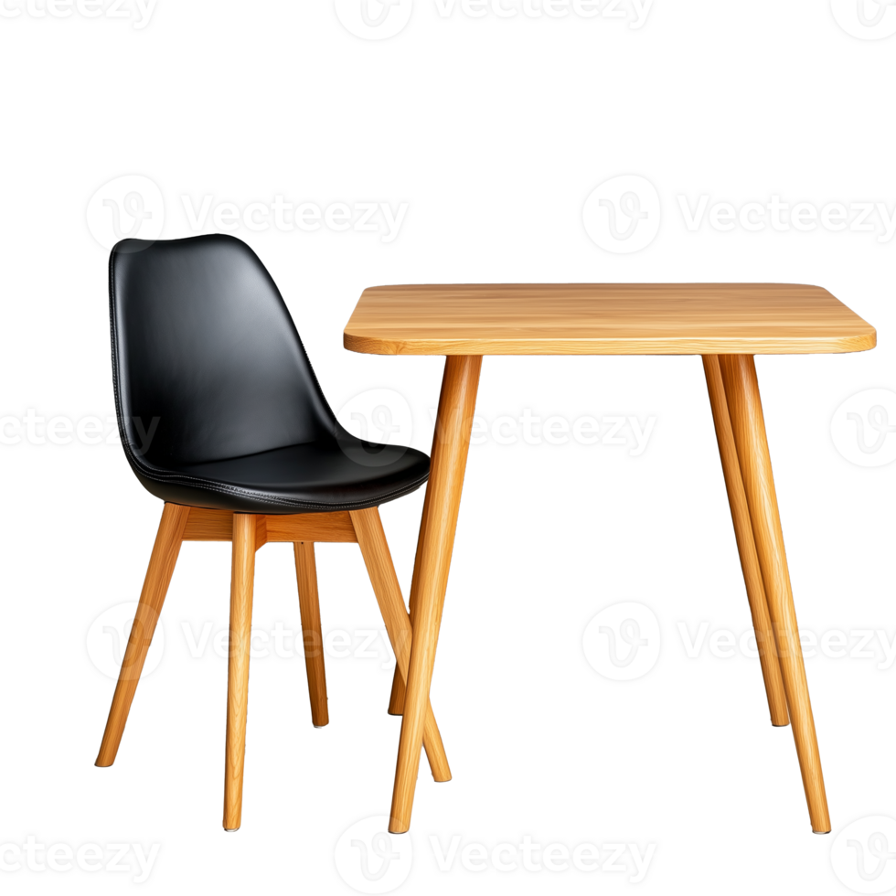 Black chair with matching wooden table isolated on transparent background png