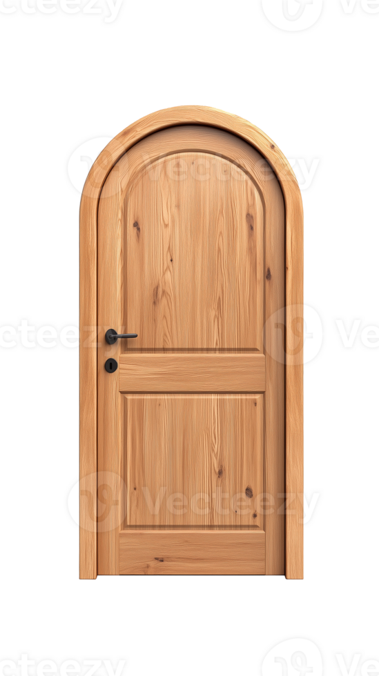 Wooden arched door with handle isolated on transparent background png