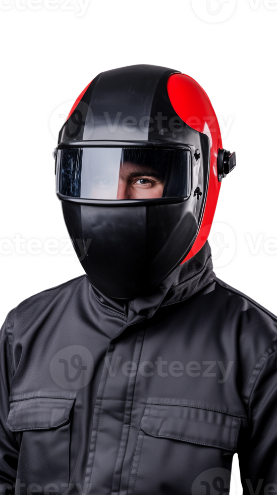 Man in helmet and face shield isolated on transparent background png