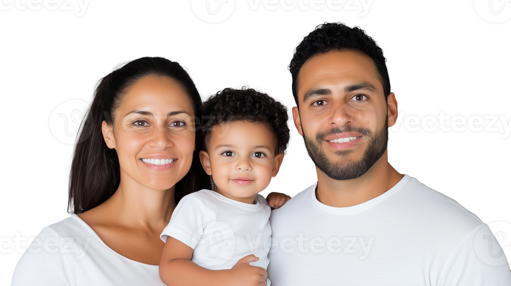 Happy multicultural family with parents and young child, representing family love and bonding, on transparent background png