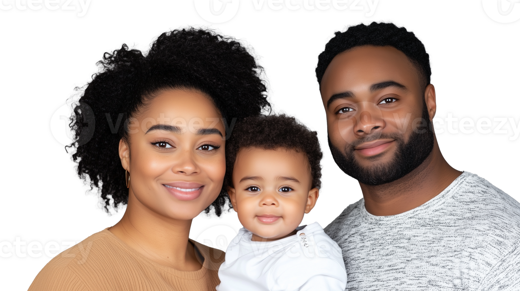 Smiling African American family with parents and young child, showcasing happiness and unity on transparent background png