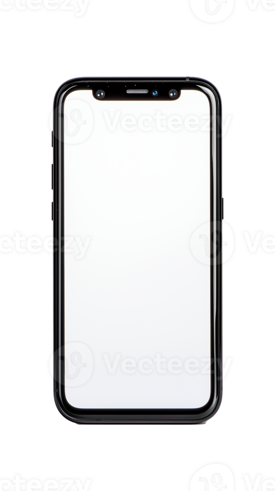 Smartphone with blank white screen, ideal for showcasing mobile app or UI design on transparent background png