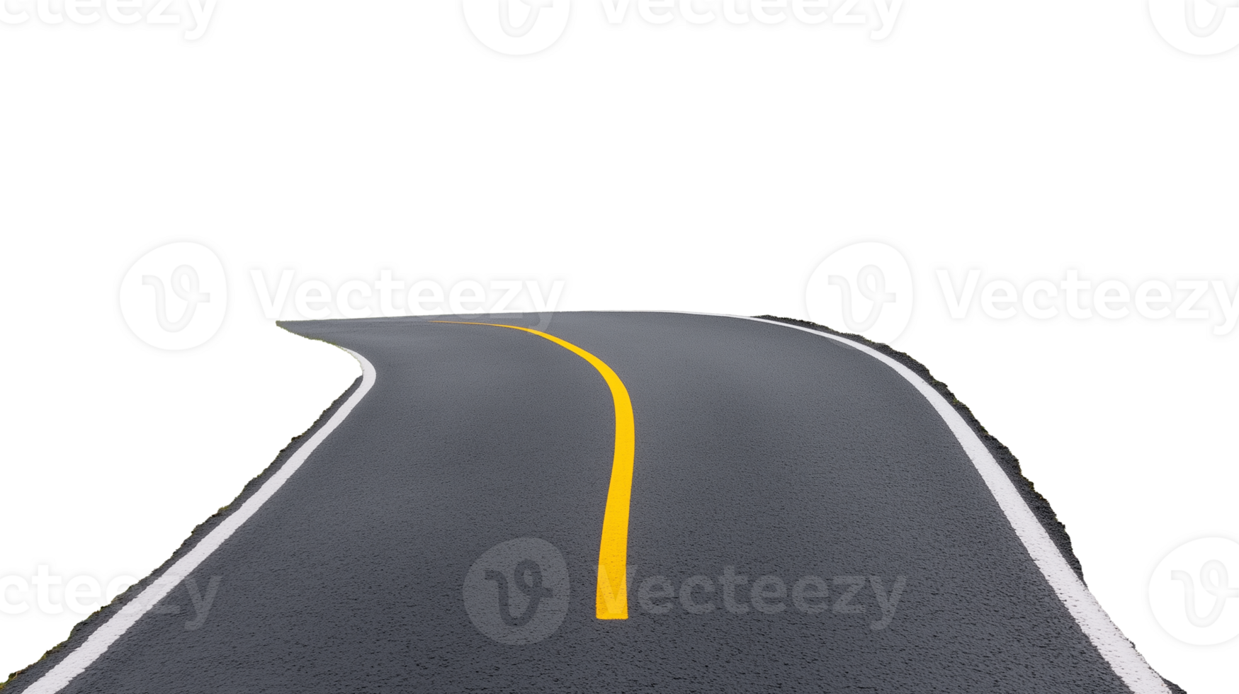 Curved road with yellow center line, symbolizing journey and direction on transparent background png