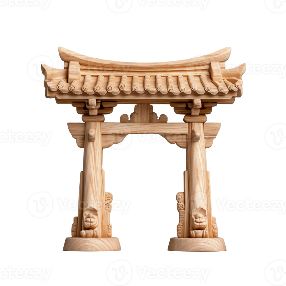 Traditional Japanese torii gate sculpture, representing cultural heritage on transparent background png