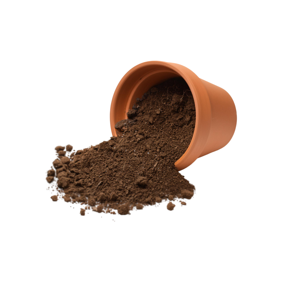 Soil fall from earthen tub on transparent background png