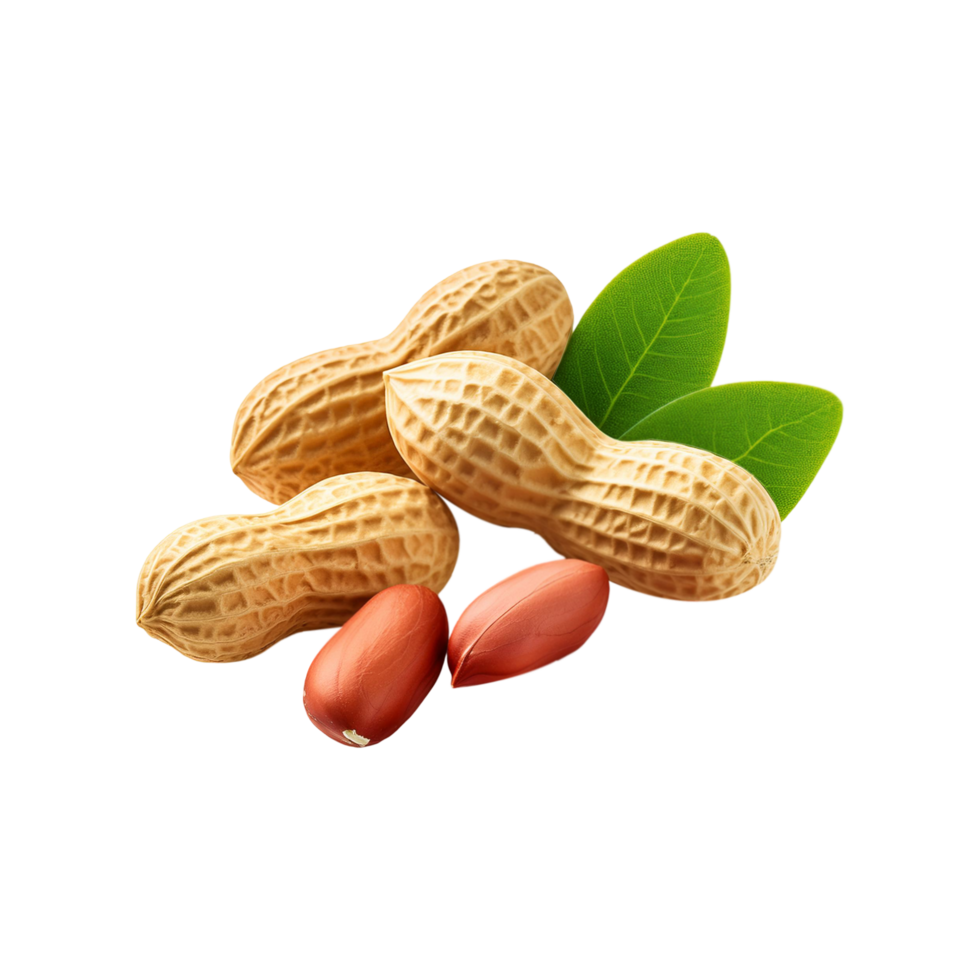 Fresh peanut with green leaf on transparent background png