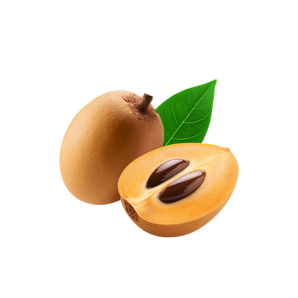 Fresh Sapodilla fruit with leaf on transparent background png