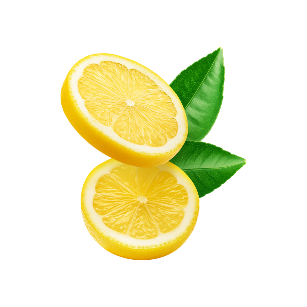 Sliced yellow lemon fruit on transparent background png