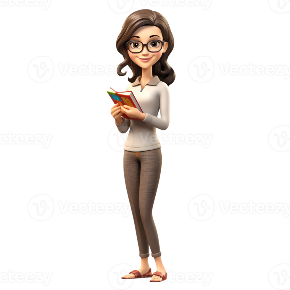 Adventurous Girl with Books Exploring New Worlds in Imagination png