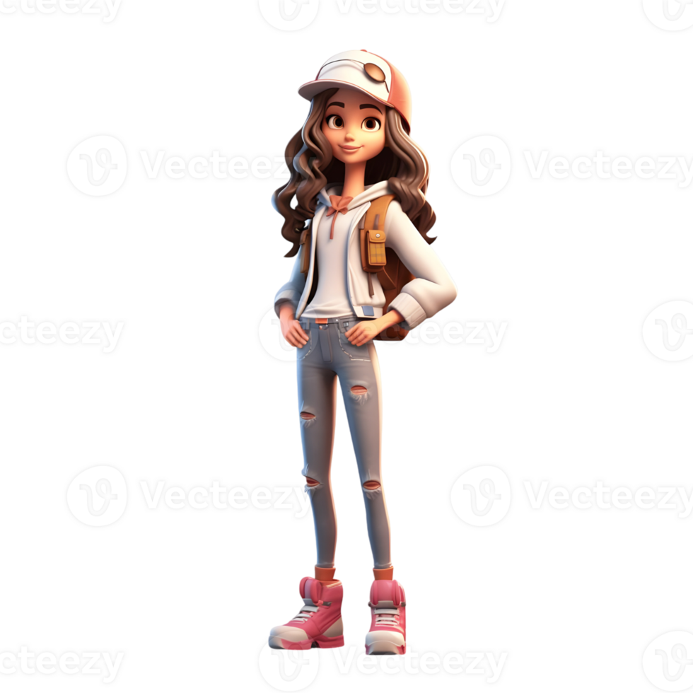 3D Cartoon Girl Character Showing Happiness in a Casual Style png