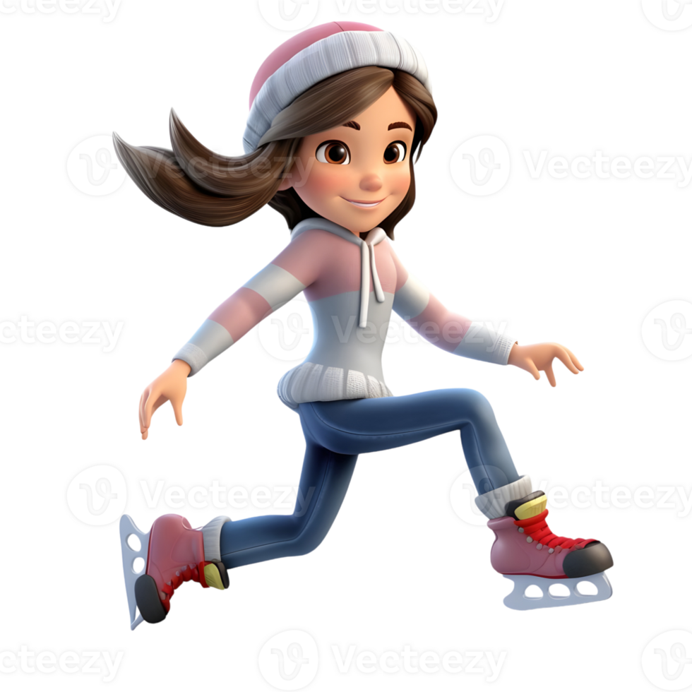 Dynamic Girl Cartoon Character Gliding Gracefully on Ice Skates png