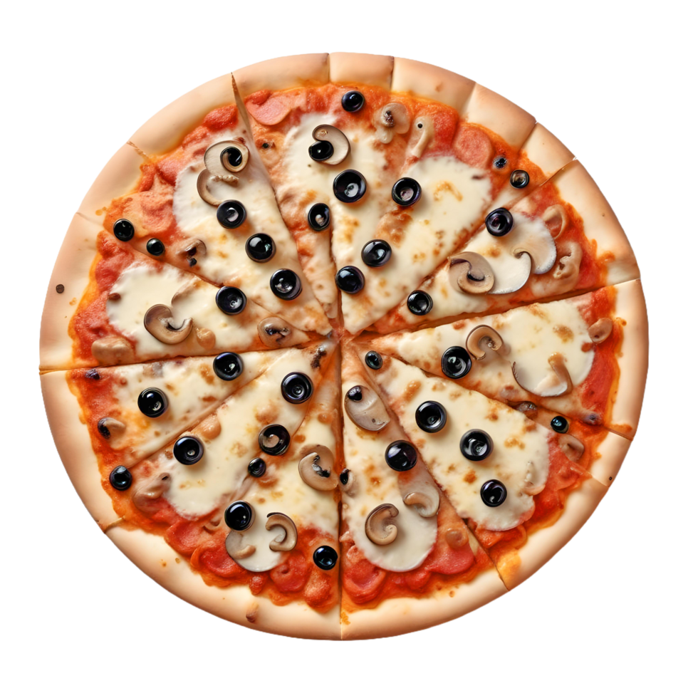 A Delicious Mushroom and Black Olive Pizza png