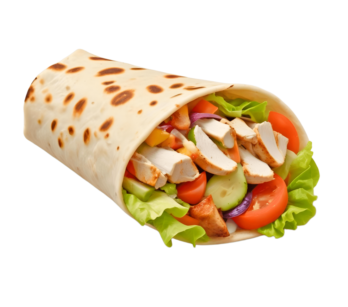 A Flavorful Chicken Shawarma With Savoury Chicken, Vegetables, and Creamy Dressing png