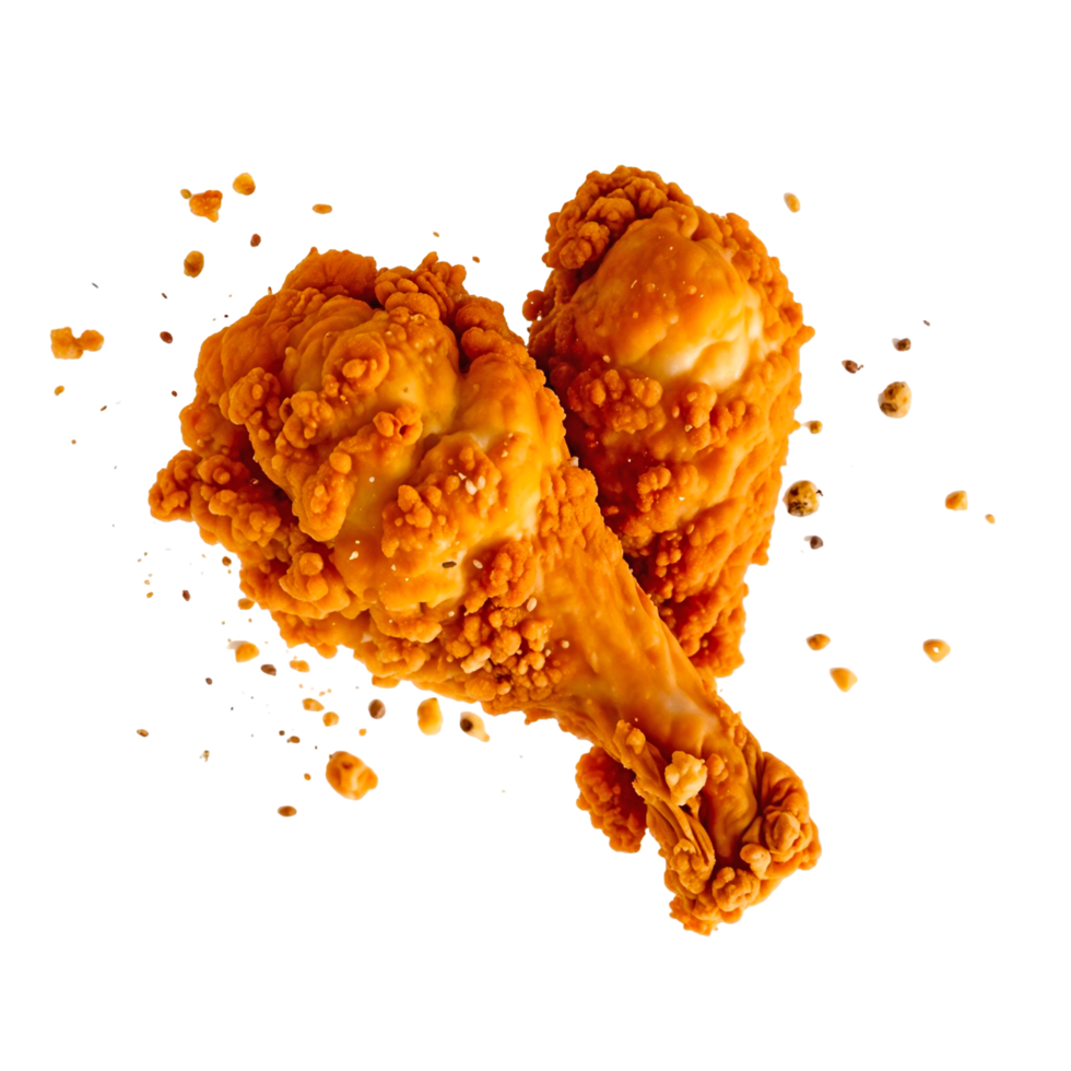 Crispy Fried Chicken Drumsticks With Crunchy Crumbs Floating on the Mid-Air png