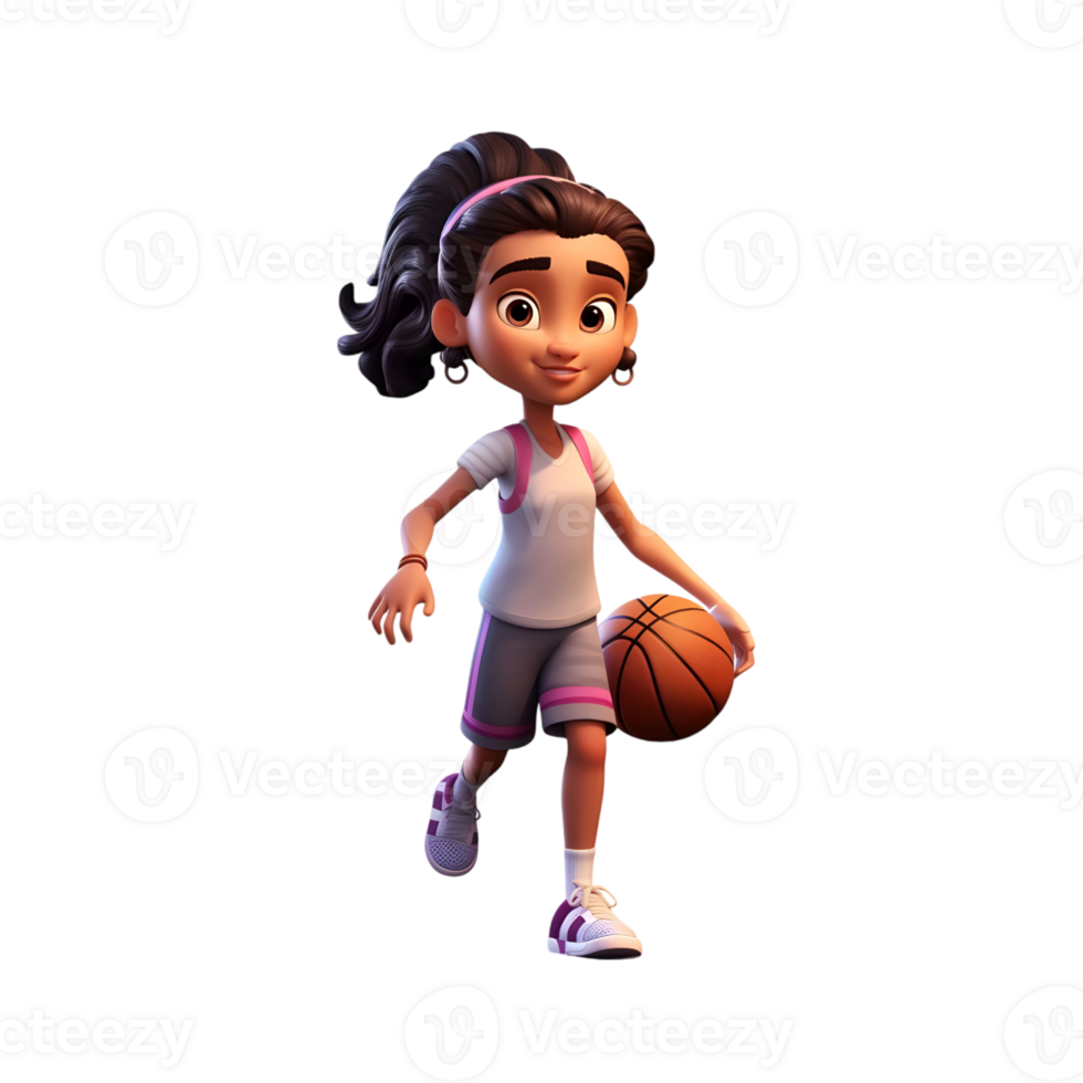 Dynamic 3D Girl Dunking Basketball with Cartoon Expression png