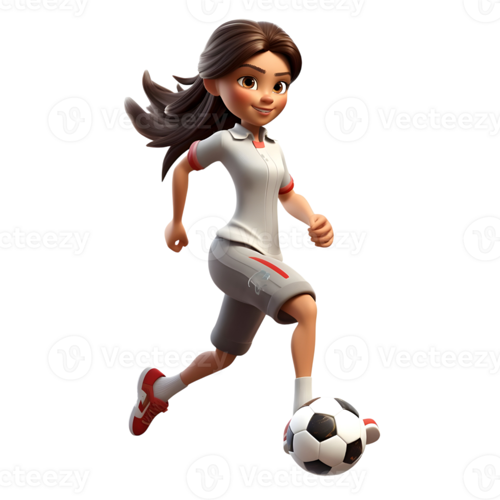 3D Cartoon Girl Playing Football in Dynamic Action Pose png