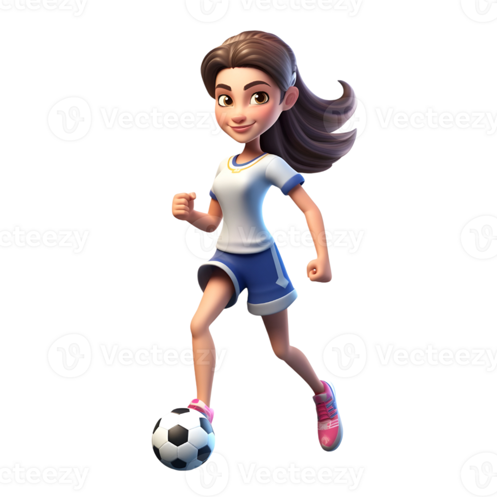 Young Girl Playing Football in Vibrant 3D Cartoon Style png